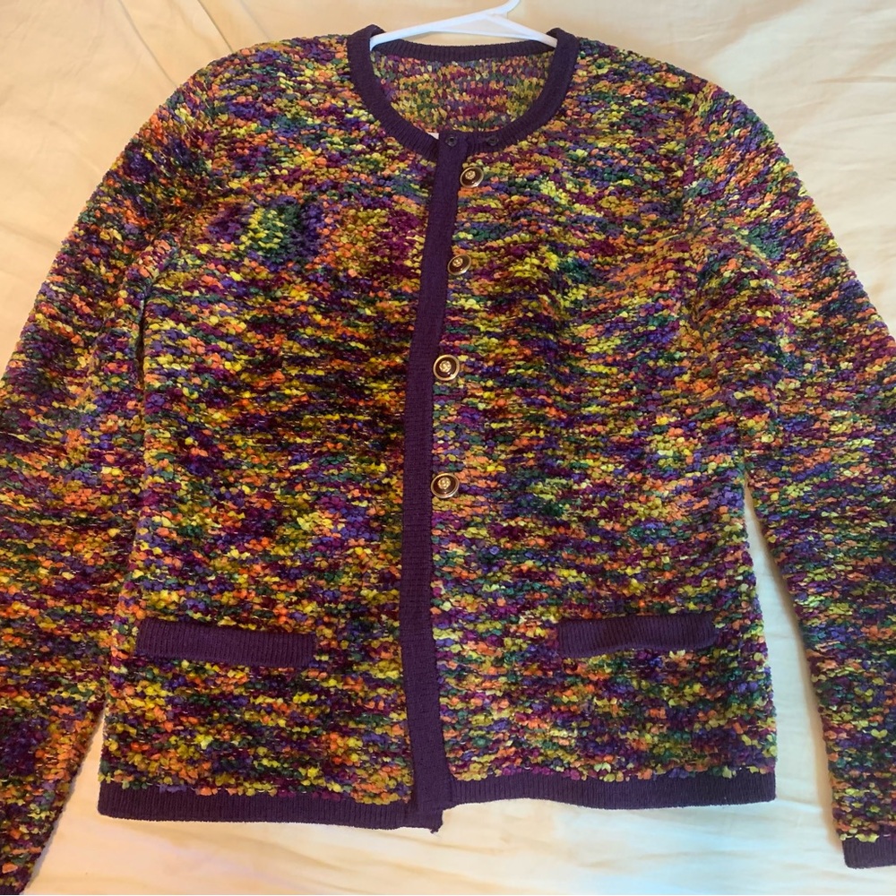 Multicolor Knit Cardigan with Button Detail